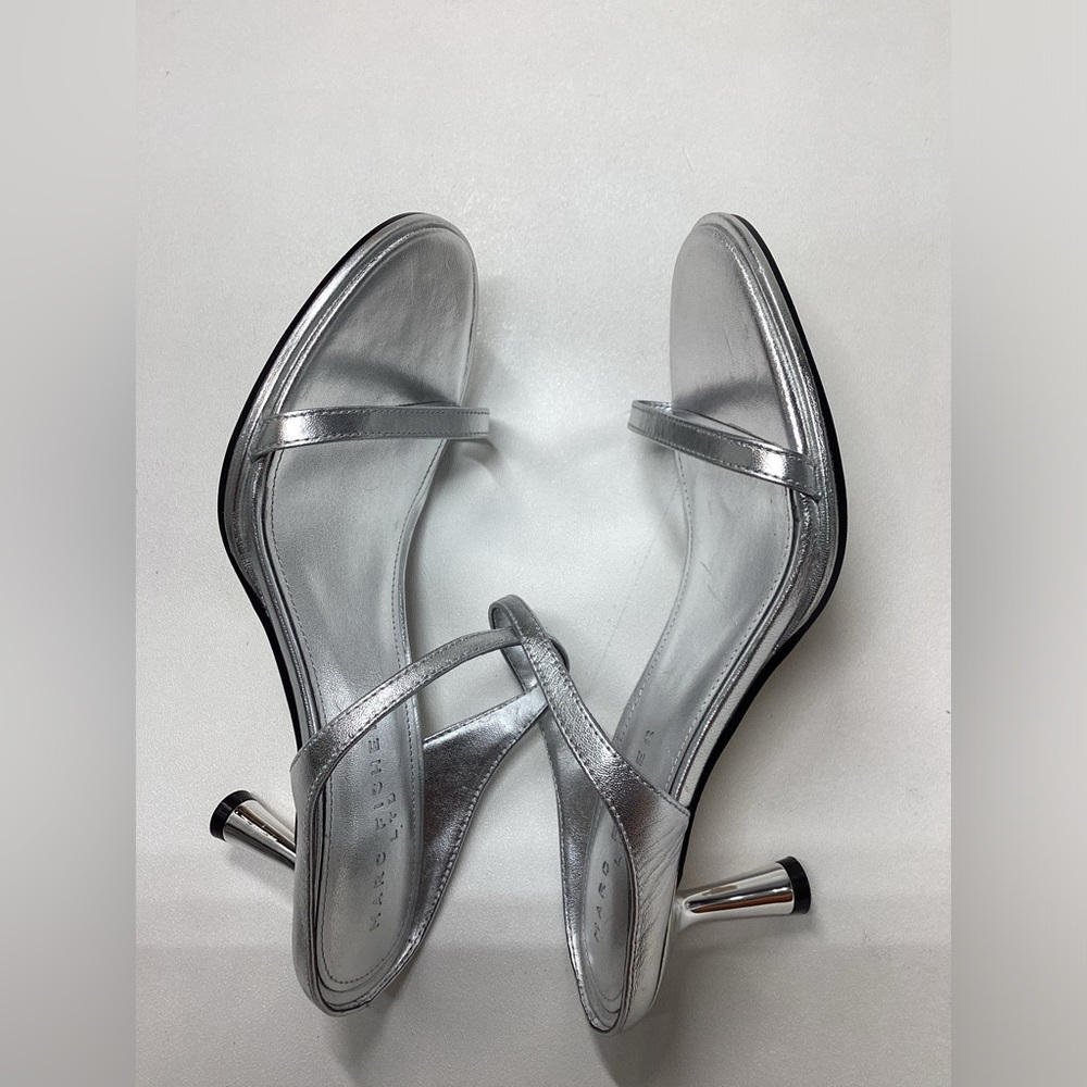 Marc Fisher Alonde ‎ Silver Leather Heeled Slide Sandal Size 8.5 - Picture 11 of 15